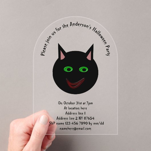 Halloween Black Cat Custom Acryl Uitnodigingen (Insitu (Draagbaar))