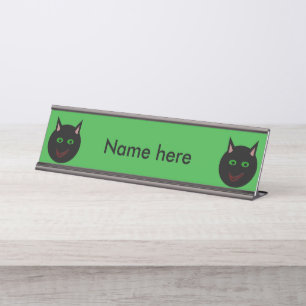Halloween Black Cat Custom Desk Sign Bureau Naambordje