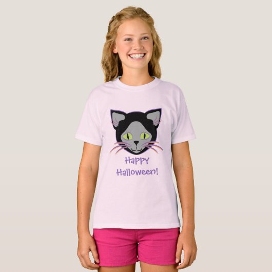 Halloween Black Cat Cute Face T-shirt (Voorkant volledig)