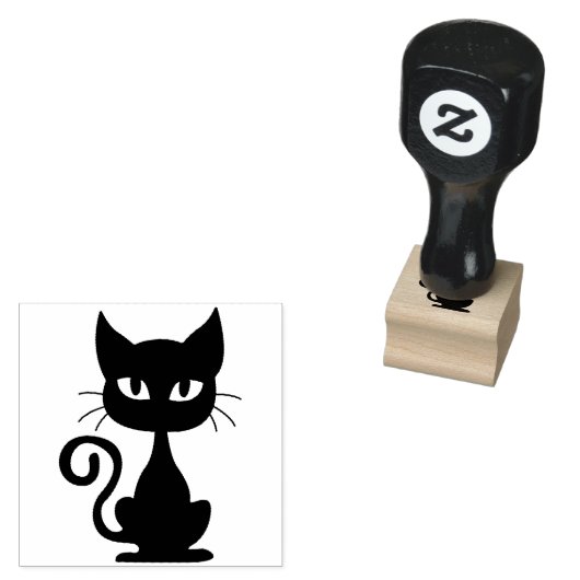 Halloween Black Cat Cute Rubberstempel (Gestempeld)