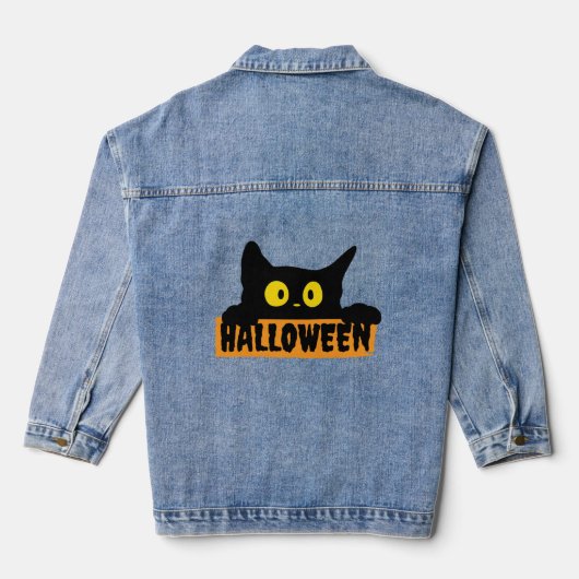 Halloween Black Cat Denim Jacket (Achterkant)