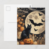 Halloween Black Cat en Bats Briefkaart (Voorkant / Achterkant)