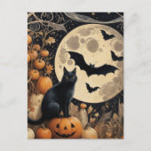 Halloween Black Cat en Bats Briefkaart (Voorkant)