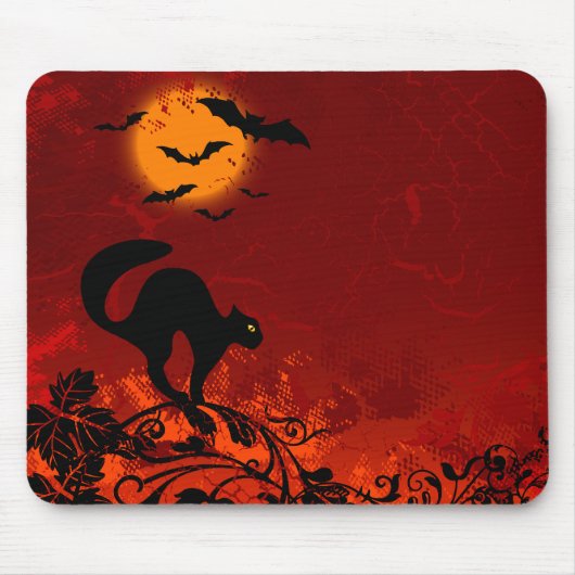 Halloween Black Cat en Bats Muismat (Voorkant)