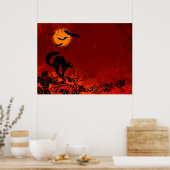 Halloween Black Cat en Bats Poster (Keuken)