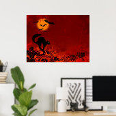 Halloween Black Cat en Bats Poster (Thuiskantoor)