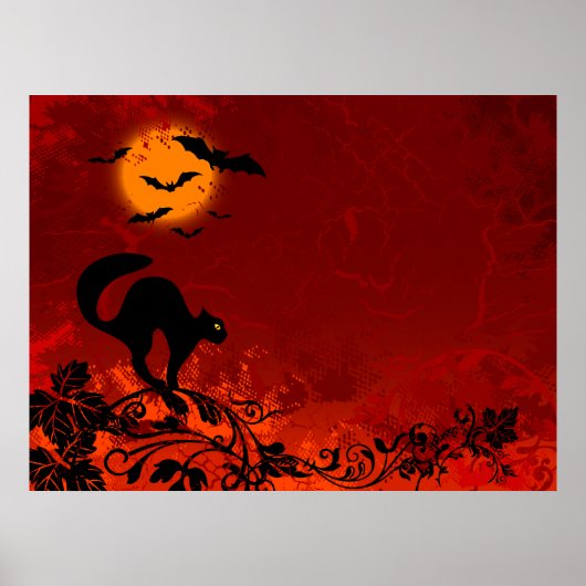 Halloween Black Cat en Bats Poster (Voorkant)