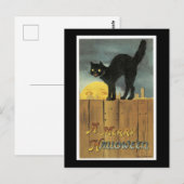 Halloween Black Cat en Fullmoon Briefkaart (Voorkant / Achterkant)