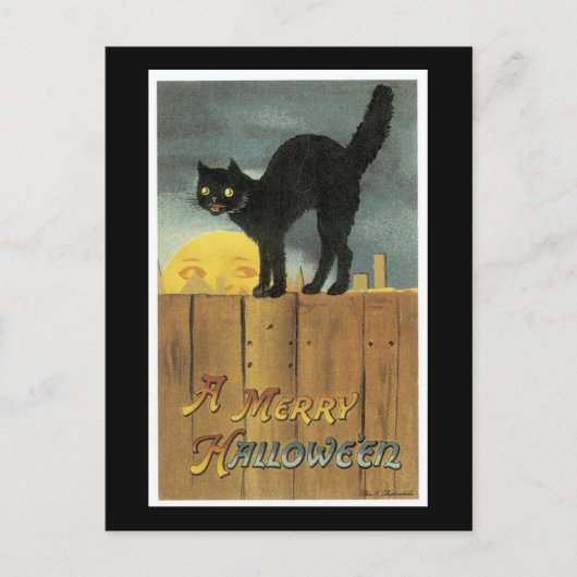 Halloween Black Cat en Fullmoon Briefkaart (Voorkant)