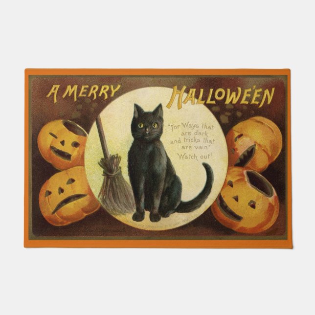  Halloween Black Cat en gekraakte pompoenen Deurmat (Voorkant)
