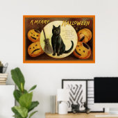  Halloween Black Cat en gekraakte pompoenen Poster (Thuiskantoor)
