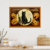  Halloween Black Cat en gekraakte pompoenen Poster (Keuken)