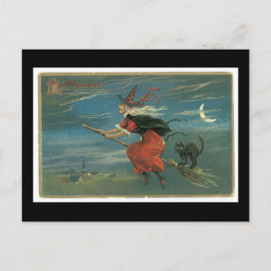 Halloween Black Cat en heks Briefkaart