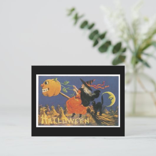 Halloween Black Cat en heks Briefkaart (Staand voorkant)