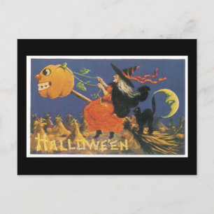 Halloween Black Cat en heks Briefkaart