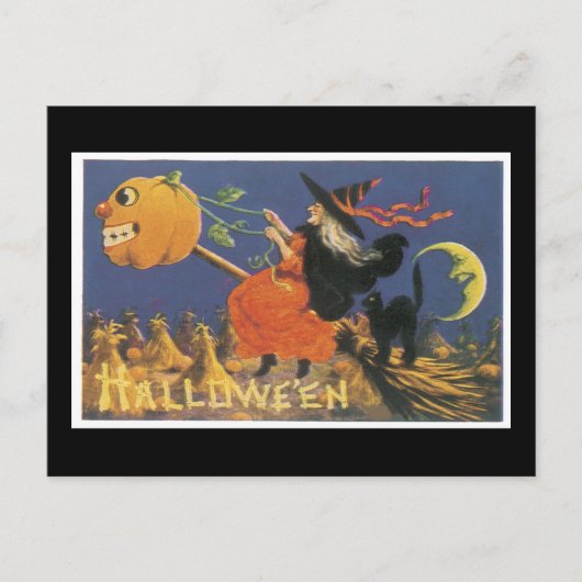 Halloween Black Cat en heks Briefkaart (Voorkant)