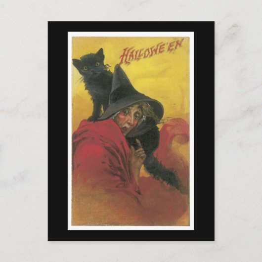 Halloween Black Cat en heks Briefkaart (Voorkant)