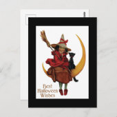 Halloween Black Cat en heks Briefkaart (Voorkant / Achterkant)