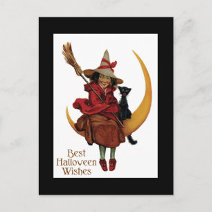 Halloween Black Cat en heks Briefkaart