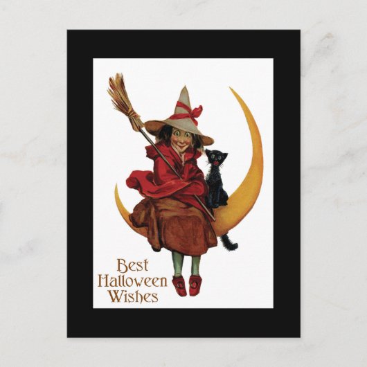 Halloween Black Cat en heks Briefkaart (Voorkant)