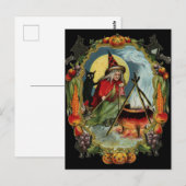 Halloween Black Cat en heks Briefkaart (Voorkant / Achterkant)