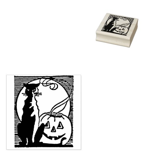  Halloween Black Cat en Jack O'Lantern Rubberstempel (Gestempeld)