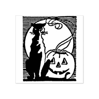  Halloween Black Cat en Jack O'Lantern Rubberstempel