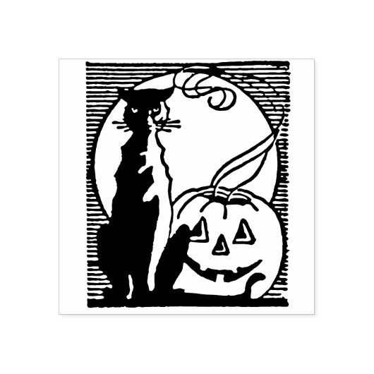  Halloween Black Cat en Jack O'Lantern Rubberstempel (Afrduk)