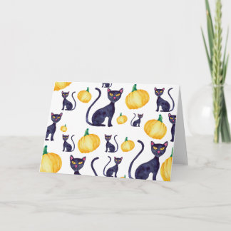 Halloween Black Cat en Oranje pompoenen Kaart