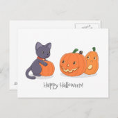 Halloween Black Cat en Pomkins Briefkaart (Voorkant / Achterkant)