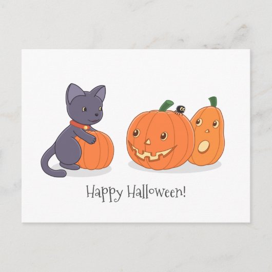 Halloween Black Cat en Pomkins Briefkaart (Voorkant)