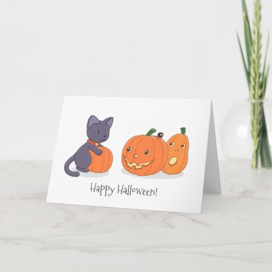 Halloween Black Cat en Pomkins Kaart (Voorkant)