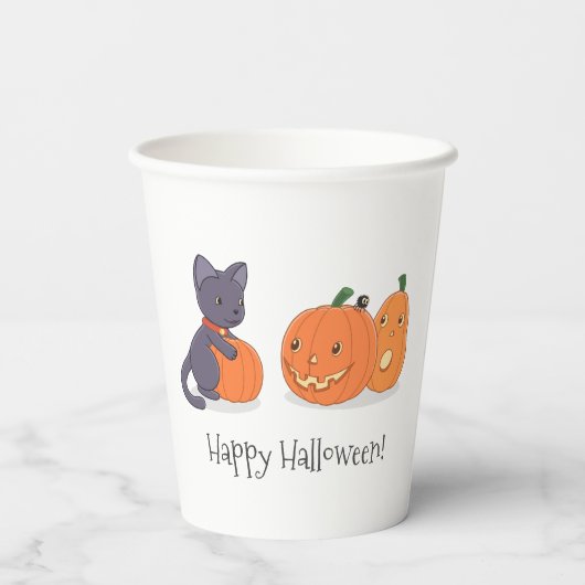 Halloween Black Cat en Pomkins Papieren Bekers (Achterkant)