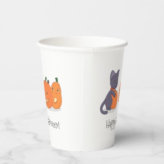 Halloween Black Cat en Pomkins Papieren Bekers (Rechts)