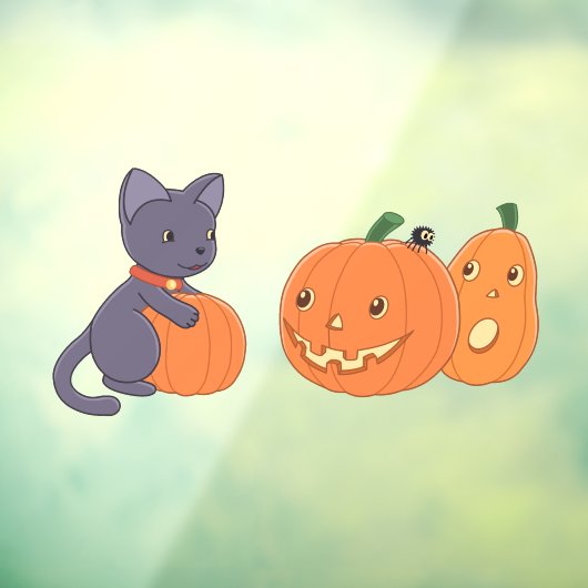 Halloween Black Cat en Pomkins Raamsticker (Vel 3)