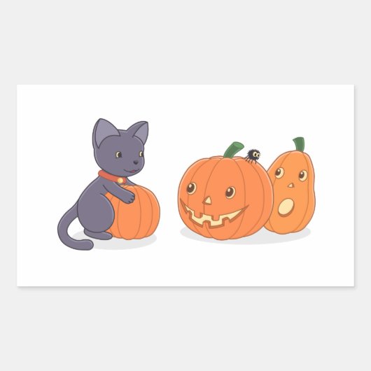 Halloween Black Cat en Pomkins Rechthoekige Sticker (Voorkant)