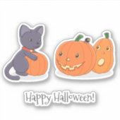 Halloween Black Cat en Pomkins Sticker (Voorkant)