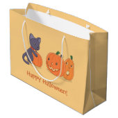 Halloween Black Cat en pompoenen op Sinaasappel Groot Cadeauzakje (Achterkant Gekanteld)