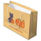 Halloween Black Cat en pompoenen op Sinaasappel Groot Cadeauzakje (Voorkant Gekanteld)