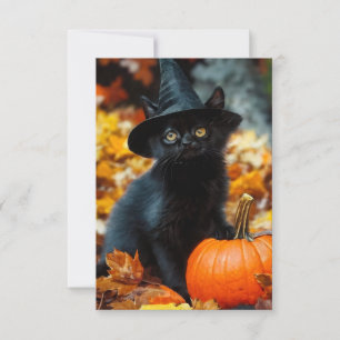 Halloween Black Cat en Pumpkin Bedankkaart