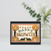 Halloween Black Cat en Pumpkin Briefkaart (Staand voorkant)