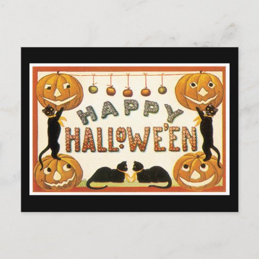 Halloween Black Cat en Pumpkin Briefkaart (Voorkant)