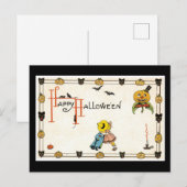 Halloween Black Cat en Pumpkin Briefkaart (Voorkant / Achterkant)