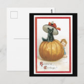 Halloween Black Cat en Pumpkin Briefkaart (Voorkant / Achterkant)