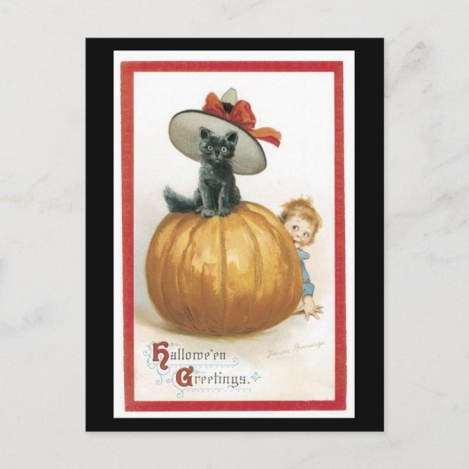 Halloween Black Cat en Pumpkin Briefkaart (Voorkant)