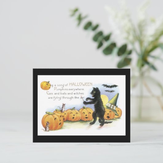 Halloween Black Cat en Pumpkin Briefkaart (Staand voorkant)