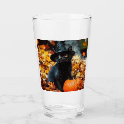 Halloween Black Cat en Pumpkin Glas (Voorkant)