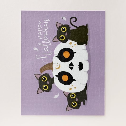 Halloween Black Cat en Pumpkin Jigzaag Puzzle Legpuzzel (Verticaal)