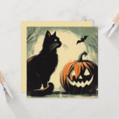 Halloween Black Cat en Pumpkin Kaart (Voorkant / Achterkant in situ)