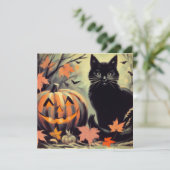 Halloween Black Cat en Pumpkin Kaart (Staand voorkant)
